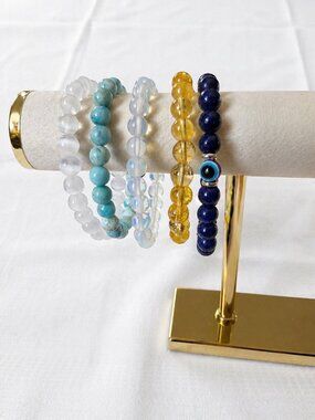 Set of 5 Gemstone Bracelets: Opalite Hemimorphite Plus More
